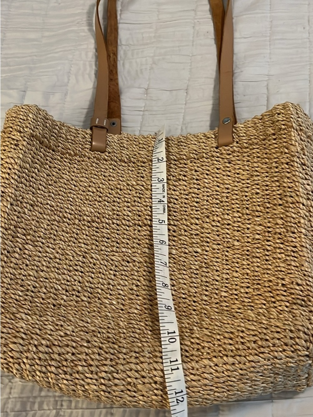 Natural Woven Straw Tote with Tan Shoulder Straps